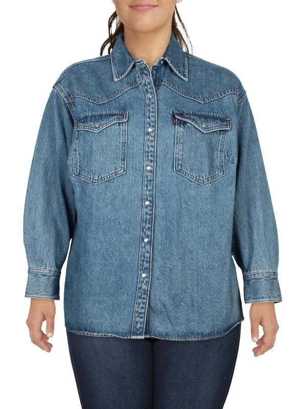 Women's Weekend Outfit Plus Womens Cotton Long Sleeve Denim Jacket