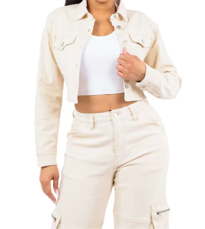 Women's Trendy Casual Outfit Cropped Lace-Up Jacket With Button Front In Ivory