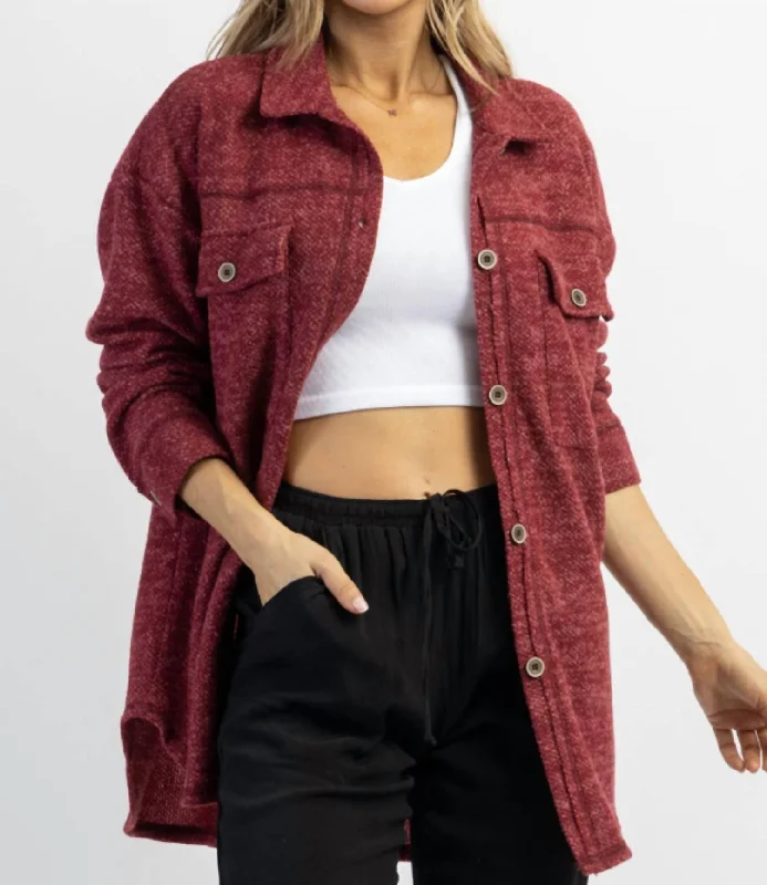 Women's Transitional Apparel Woodstock Relaxed Shirt Jacket In Burgundy