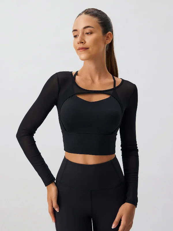 Women's Classic Outfit Flash Sale Black Cut Out Long Sleeve Top--Light Support