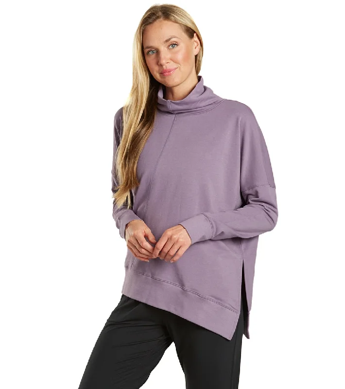 Fashionable Women's Casual Apparel Fashion Deal Everyday Yoga Shine Solid Roll Neck Asymmetric Sweatshirt Purple Taupe