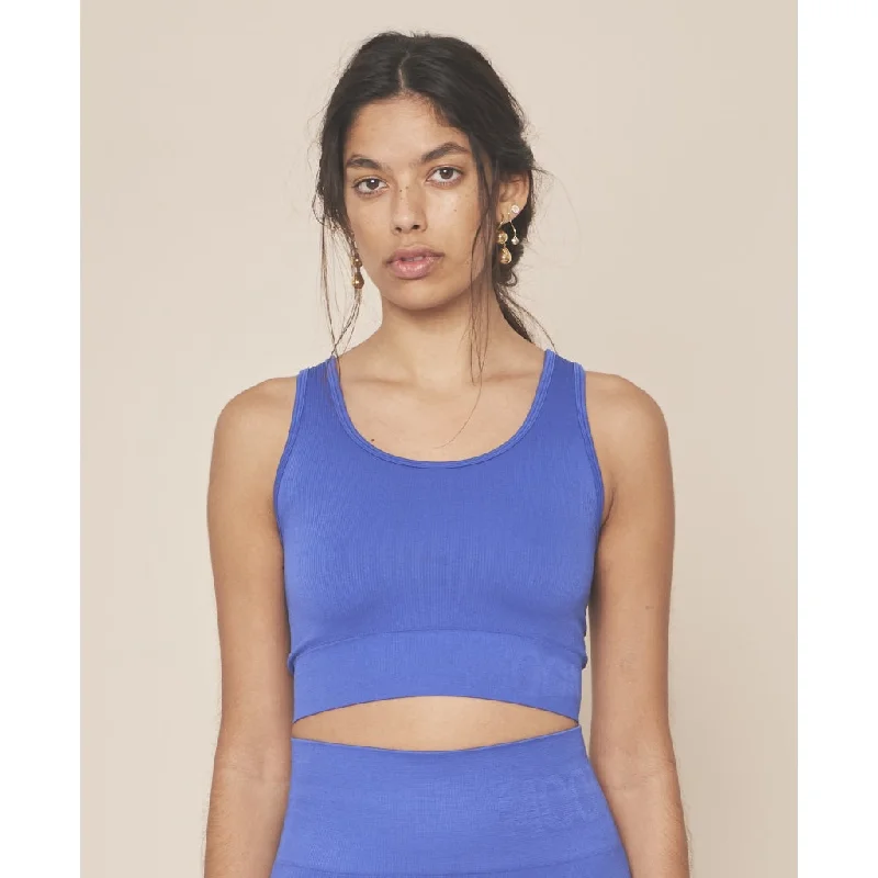 Women's Occasion Wear Clothing Sporty Fashion Offers Soft Rib Seamless Crop Top - Indigo