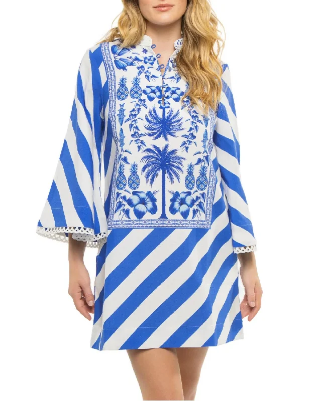 Women's Occasion Wear Clothes New Season Fashion Preview Anj Mini Kaftan Dress In Blue-White