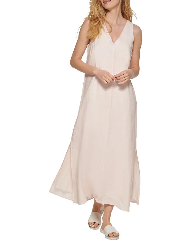 Women's Chic Outerwear Garments Vintage-Modern Style Offers DKNY V-Neck Linen Maxi Dress