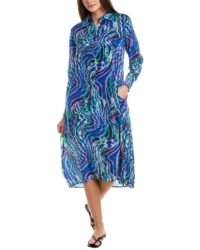 Stylish Women's Clothing Elegant Style Johnny Was Moonwave Henley Silk Midi Dress