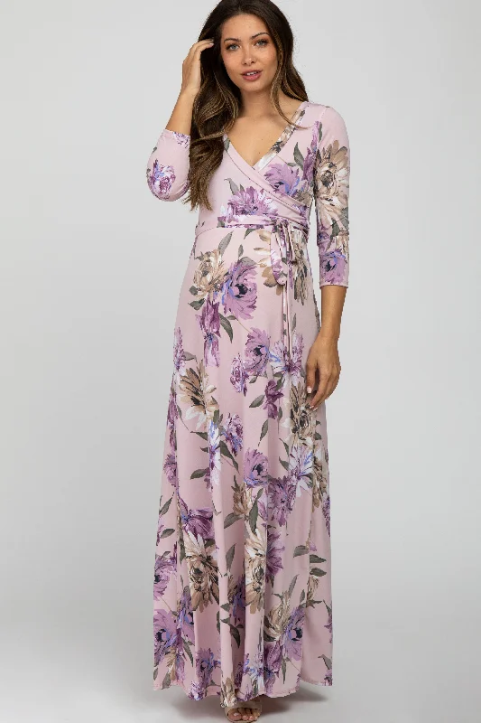 Charming Women's Clothes For Special Events Get The Latest Trends Lavender Floral Maternity Wrap Maxi Dress