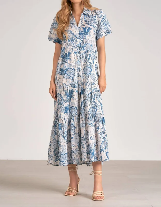 Women's Relaxed Clothes Style Redefined Leaf Midi Dress In Blue