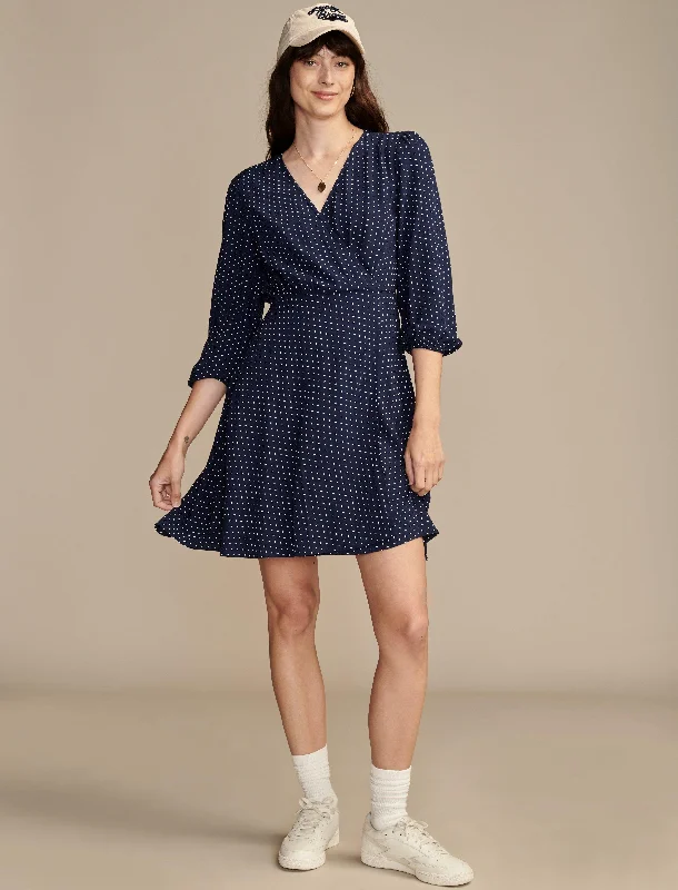 Women's Attire Modish Fashion Discounts Lucky Brand Women's Long Sleeve Dot Wrap Mini Dress