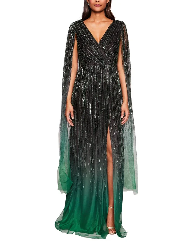 Women's Vintage Attire Vintage Style Deals Marchesa Notte V-Neck Caped Gown