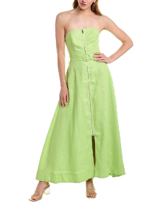 Women's Contemporary Apparel Huge Discounts This Week Nicholas Amalthea Strapless Zip Front Belted Linen Midi Dress