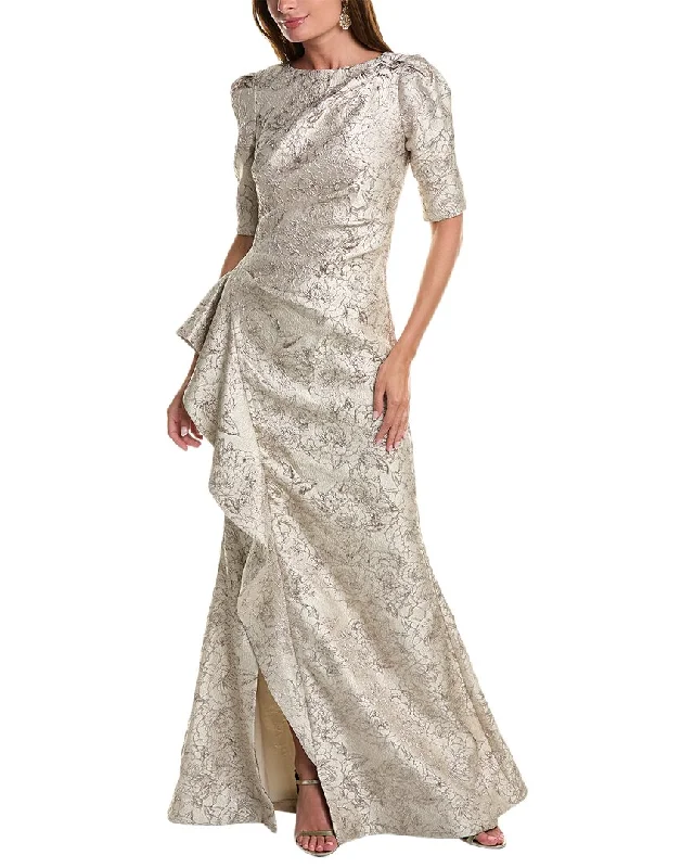 Women's Romantic Outfit Trend Alert Teri Jon by Rickie Freeman Metallic Jacquard Gown