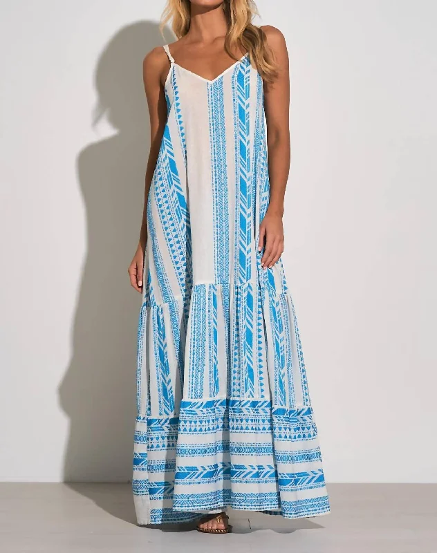 Women's Holiday Clothing Holiday Glam Tulum Embroidered Maxi Dress In Pool Blue