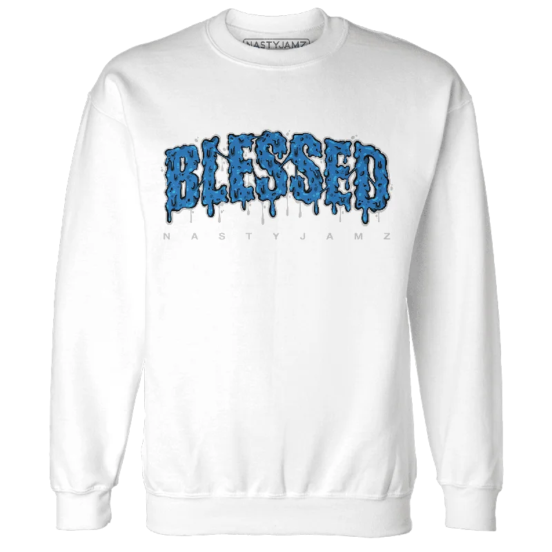 Relaxed-Fit Unisex Clothing Options Feminine Luxe Style Sale NastyJamz Industrial Blue 4s Sweatshirt Match Blessed Text