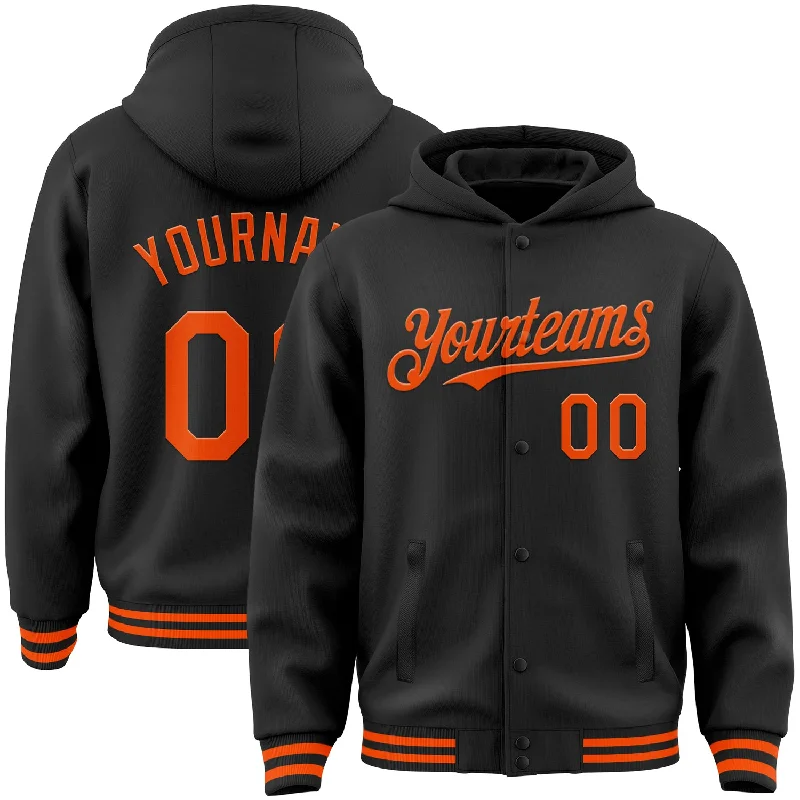 Gender-Neutral Clothing Styles Spring Offer Custom Black Orange Bomber Full-Snap Varsity Letterman Hoodie Jacket