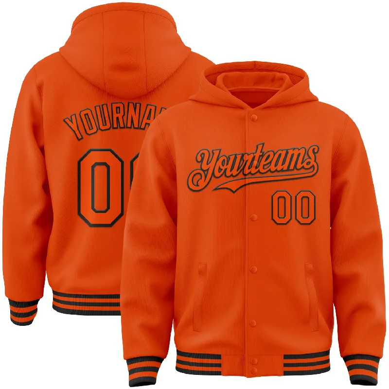 Versatile And Stylish Unisex Apparel Snag Fabulous Fashion Bargains Custom Orange Black Bomber Full-Snap Varsity Letterman Hoodie Jacket