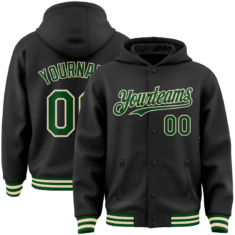 Gender-Neutral Clothing Styles Style Breakthroughs Custom Black Green-Cream Bomber Full-Snap Varsity Letterman Hoodie Jacket