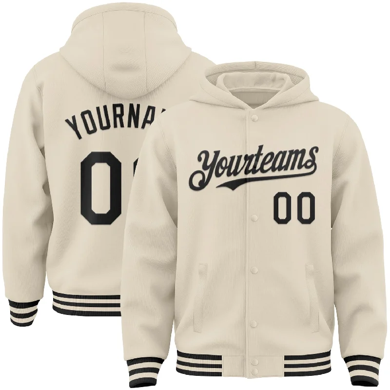 Gender-Neutral Fashion For Everyday Style Big Savings Custom Cream Black Bomber Full-Snap Varsity Letterman Hoodie Jacket