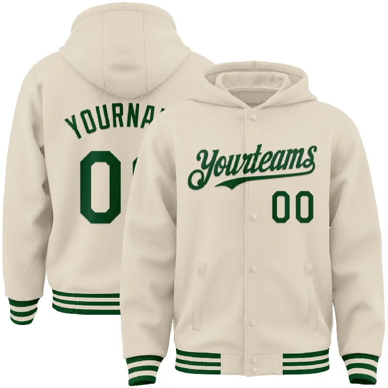 Urban-Inspired Unisex Fashion Trends Relaxed Style Custom Cream Green Bomber Full-Snap Varsity Letterman Hoodie Jacket