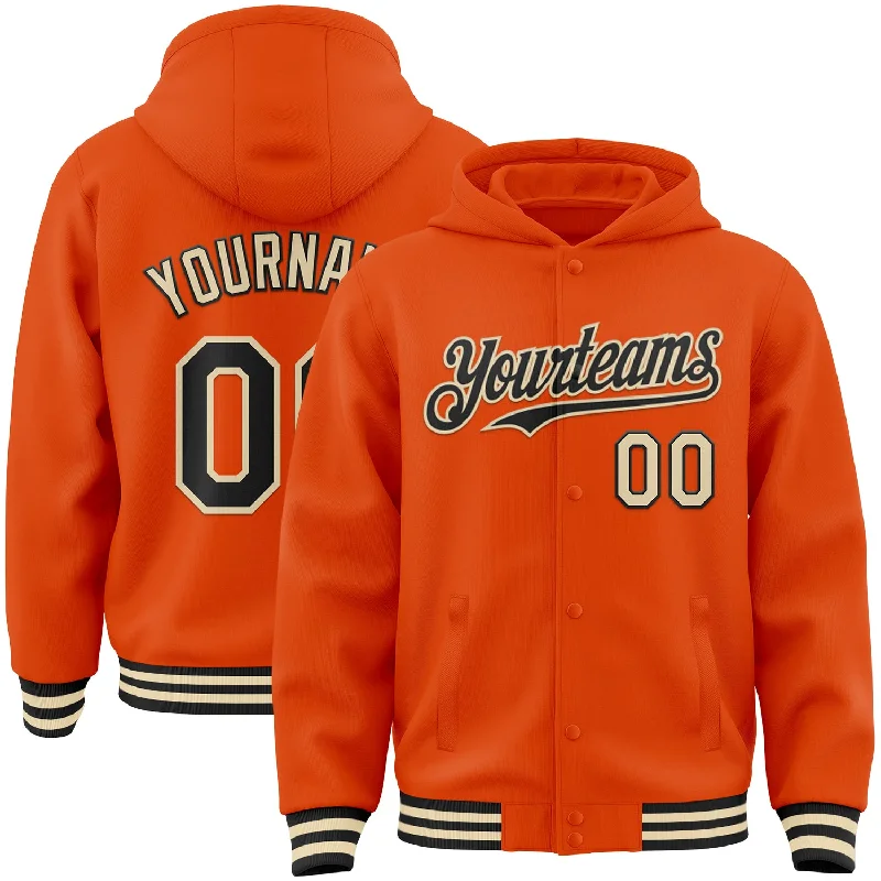 Casual Yet Sophisticated Unisex Fashion Unleash Your Style Custom Orange Black-Cream Bomber Full-Snap Varsity Letterman Hoodie Jacket