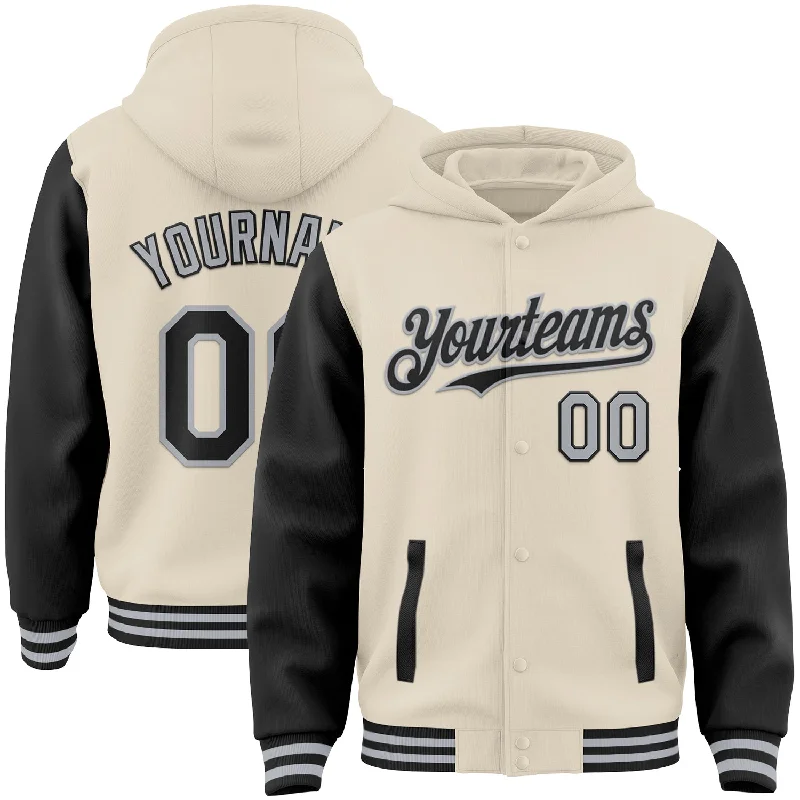 Versatile Gender-Free Wardrobe Essentials Crazy Price Slashing Custom Cream Black-Gray Bomber Full-Snap Varsity Letterman Two Tone Hoodie Jacket