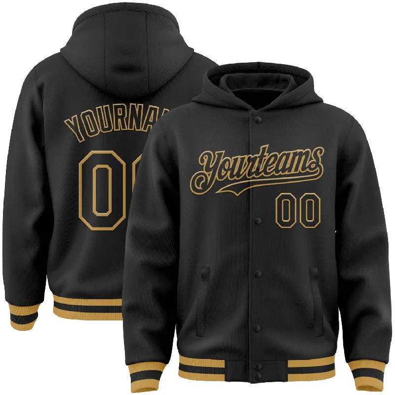 Unisex Casual Fashion Trends Special Offer For You Custom Black Old Gold Bomber Full-Snap Varsity Letterman Hoodie Jacket