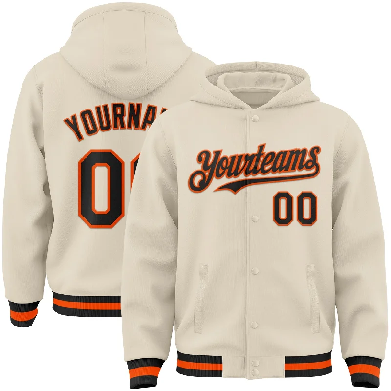 Versatile And Stylish Unisex Apparel Comfort Meets Fashion Custom Cream Black-Orange Bomber Full-Snap Varsity Letterman Hoodie Jacket