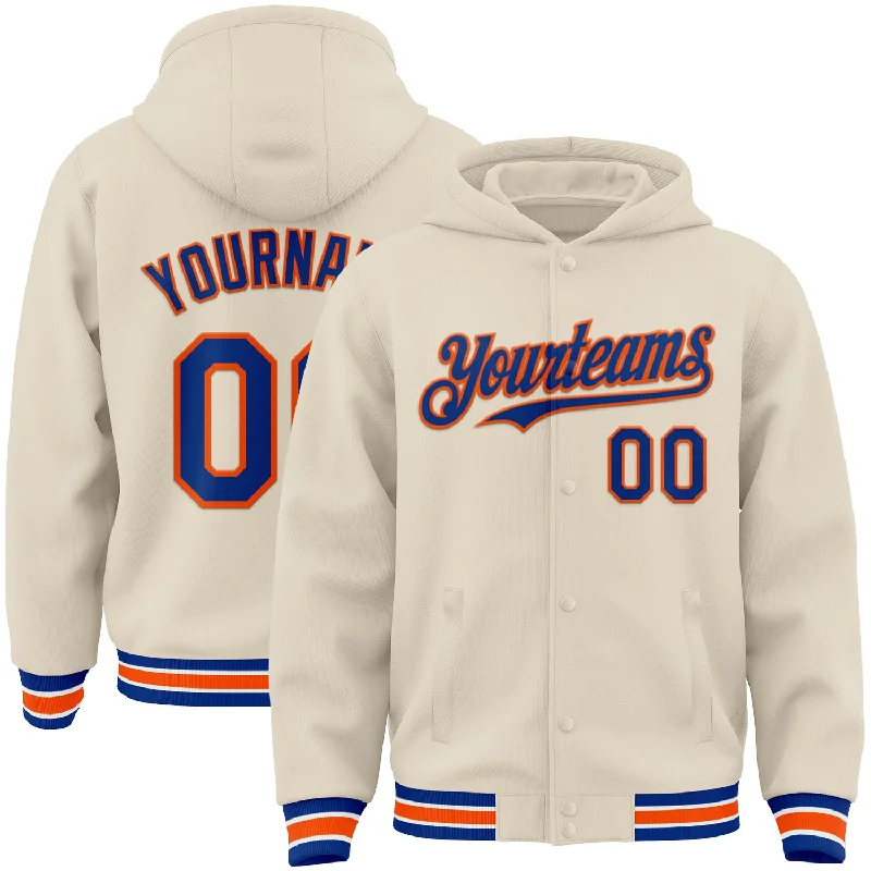 Gender-Neutral Trendy Clothing Styles Smart Casual Deals Custom Cream Royal Orange-White Bomber Full-Snap Varsity Letterman Hoodie Jacket