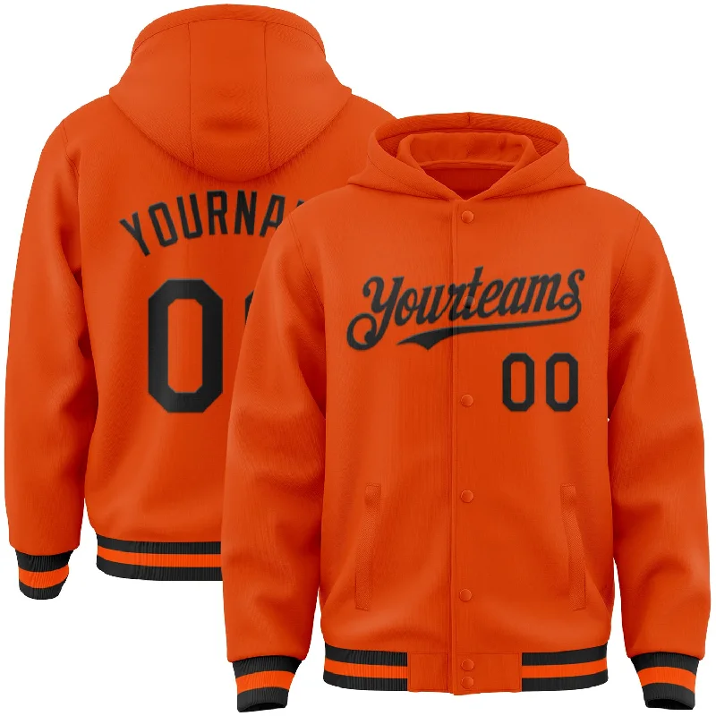 Gender-Neutral Fashion For Everyday Style Seasonal Style Discounts Custom Orange Black Bomber Full-Snap Varsity Letterman Hoodie Jacket