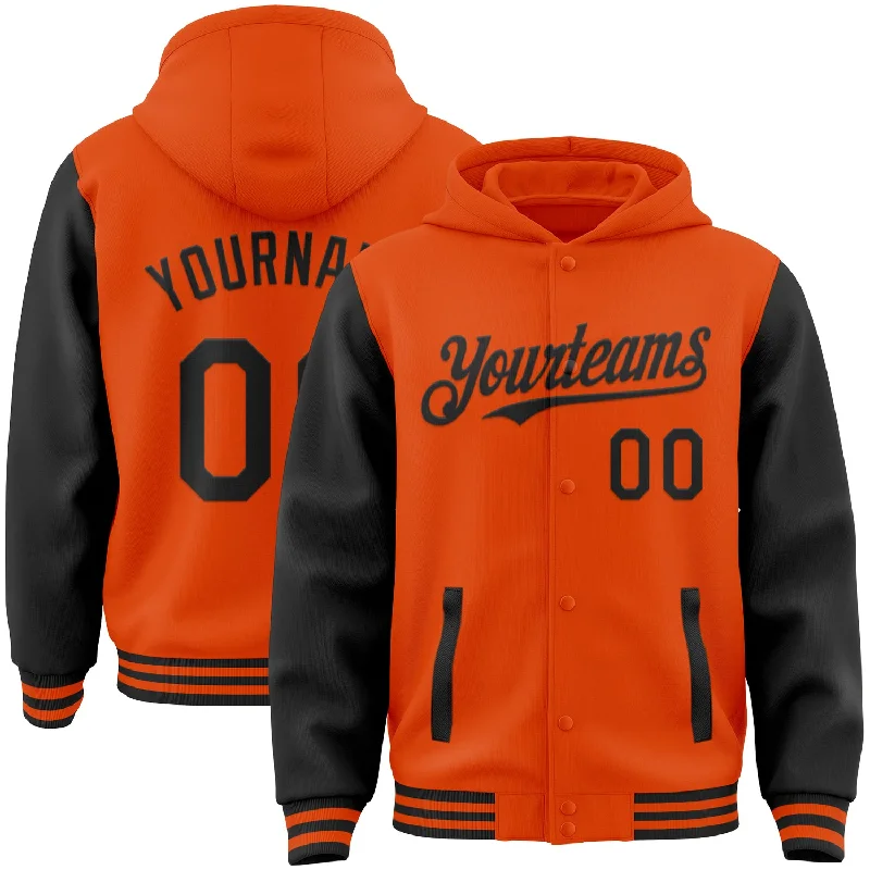 Classic And Timeless Unisex Style Laid-Back Fashion Offers Custom Orange Black Bomber Full-Snap Varsity Letterman Two Tone Hoodie Jacket