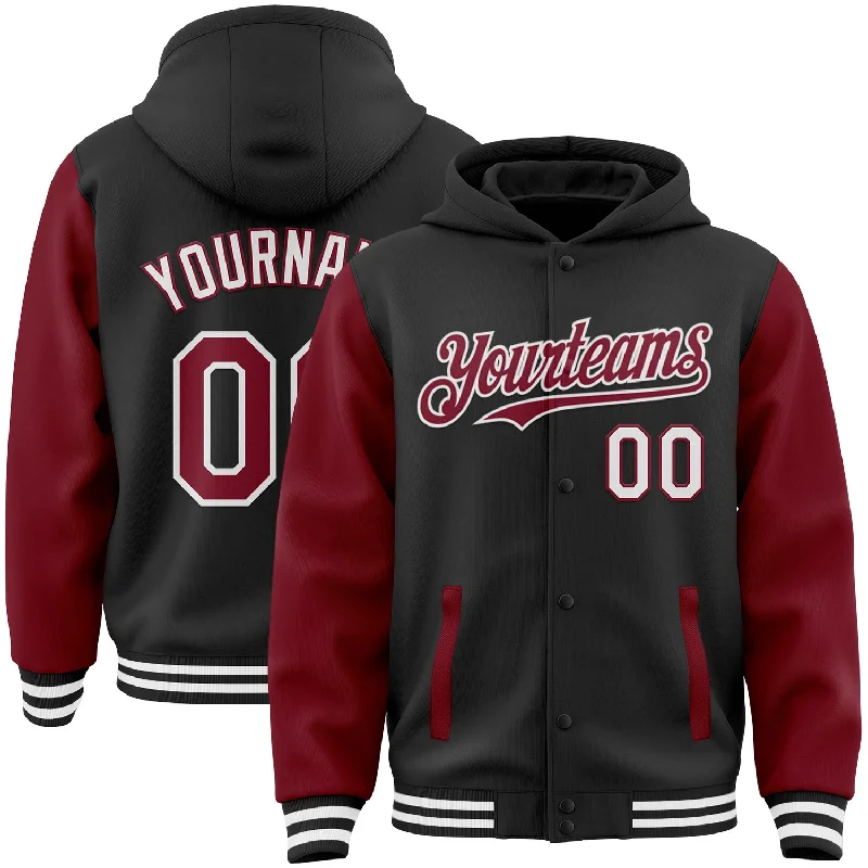 Classic Unisex Fashion Looks Timeless Elegance Redefined Custom Black Crimson-White Bomber Full-Snap Varsity Letterman Two Tone Hoodie Jacket