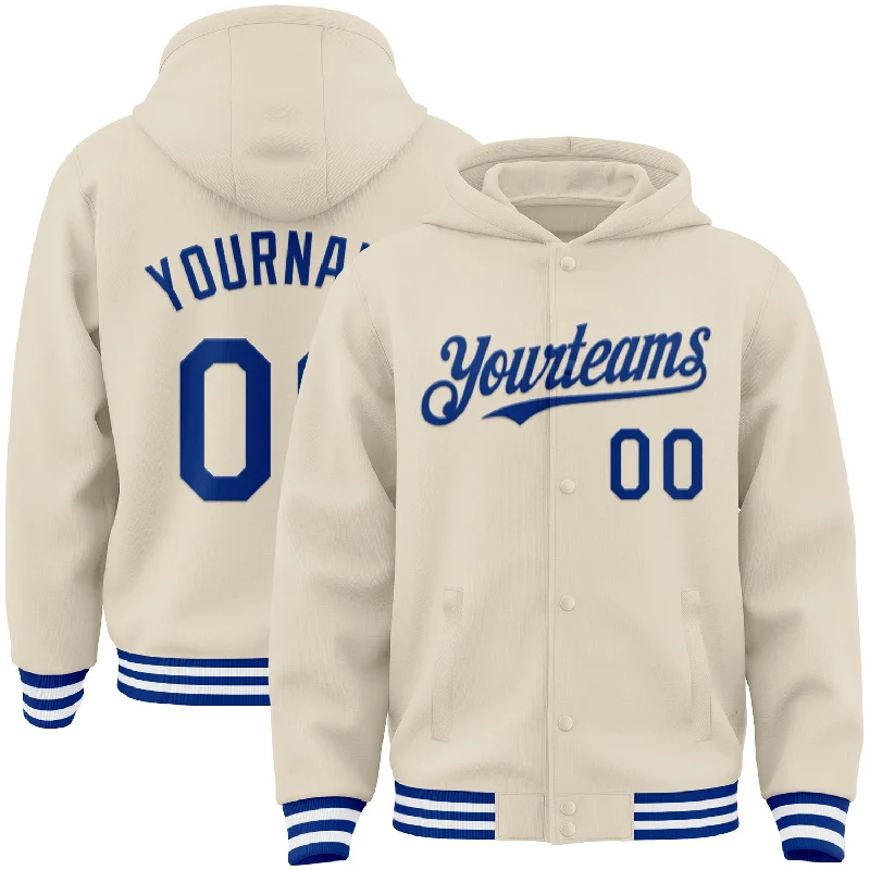 Comfortable Gender-Free Fashion Choices Hot Brand Discounts Custom Cream Royal-White Bomber Full-Snap Varsity Letterman Hoodie Jacket