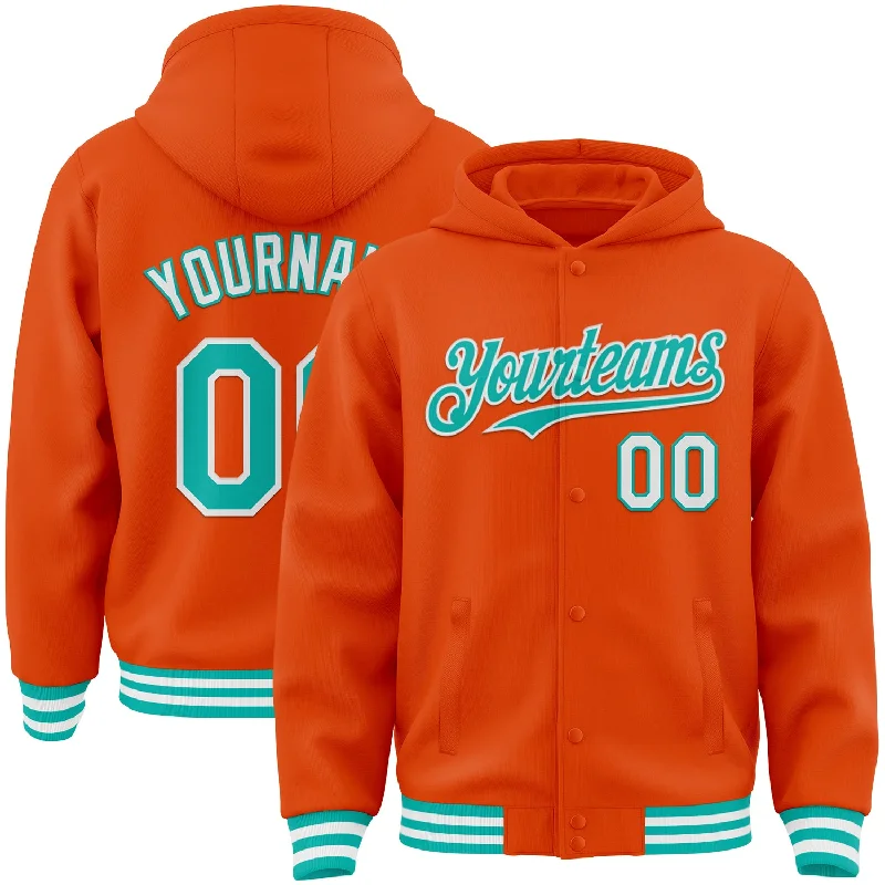 Urban-Inspired Unisex Fashion Trends Fashion Forward Custom Orange Aqua-White Bomber Full-Snap Varsity Letterman Hoodie Jacket