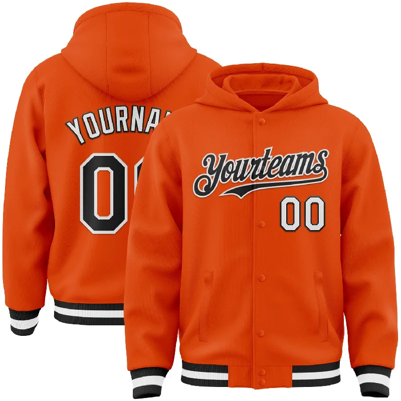 Classic And Timeless Unisex Style Ride The Style Wave Custom Orange Black-White Bomber Full-Snap Varsity Letterman Hoodie Jacket