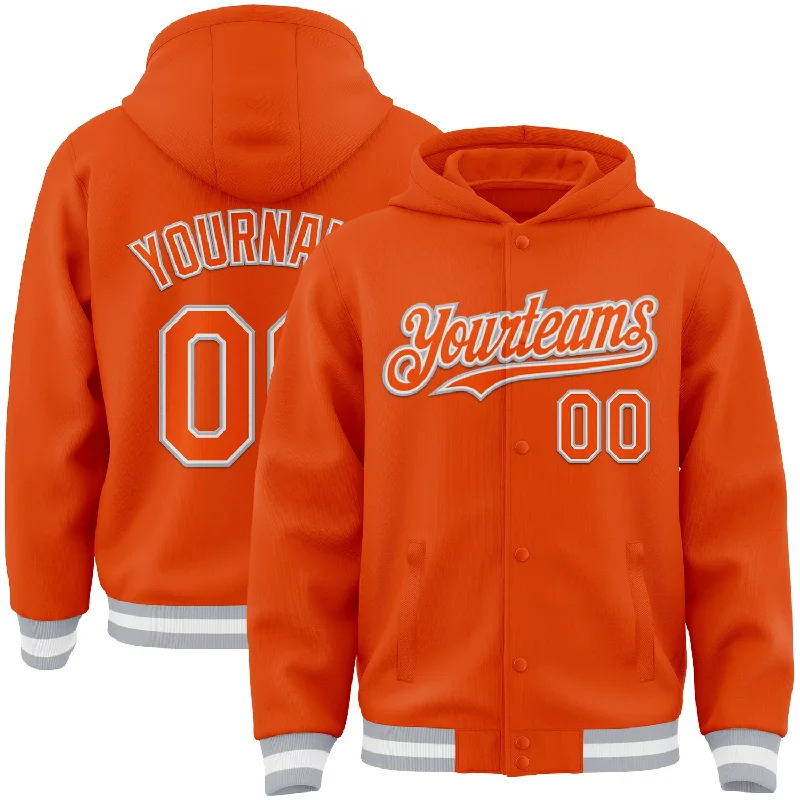 Oversized Unisex Apparel For Effortless Style Style Without Limits Custom Orange White-Gray Bomber Full-Snap Varsity Letterman Hoodie Jacket